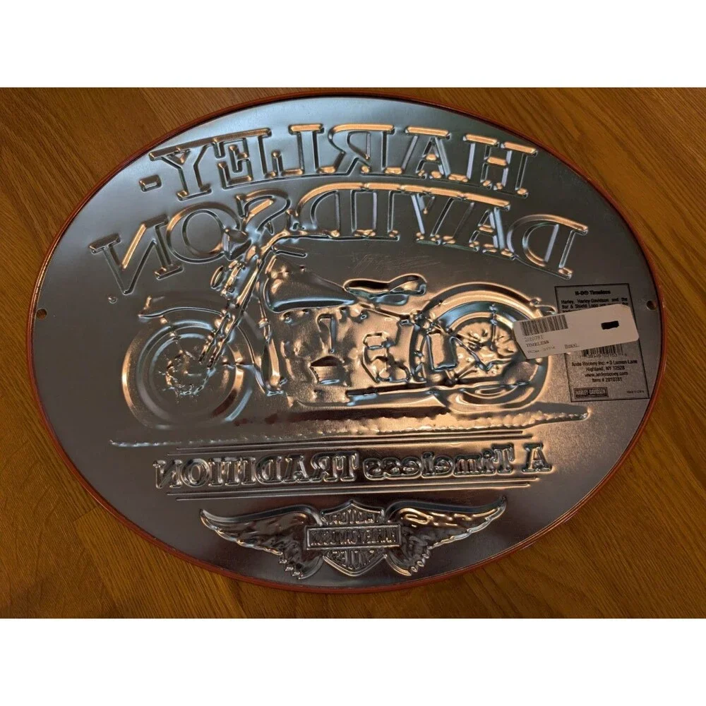 Harley-Davidson Embossed Timeless Oval Vintage Motorcycle Tin Sign Orange 16x13